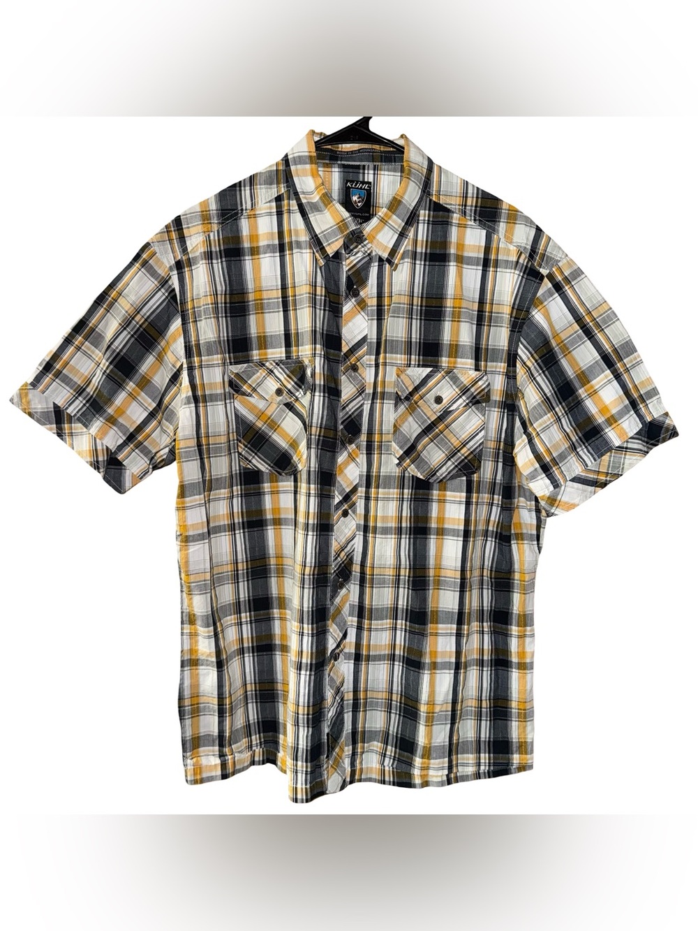 KÜHL Suncel Men's Plaid Short Sleeve Button Down Shirt Yellow Black XL